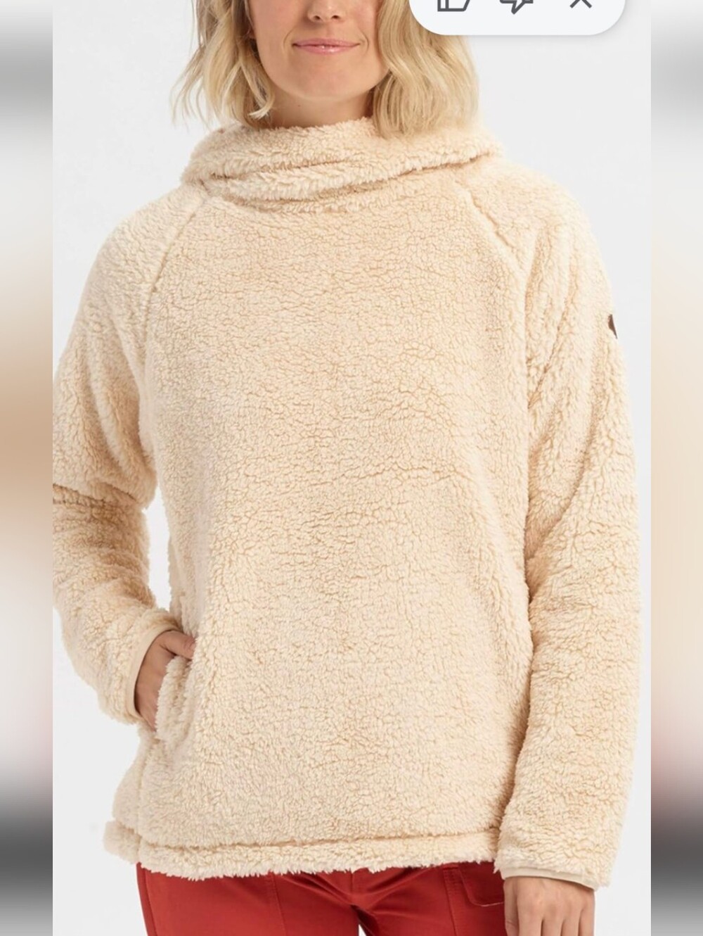 BURTON Lynx Pullover Cream Fleece Cowl Neck Hoodie Medium - Picture 3 of 13